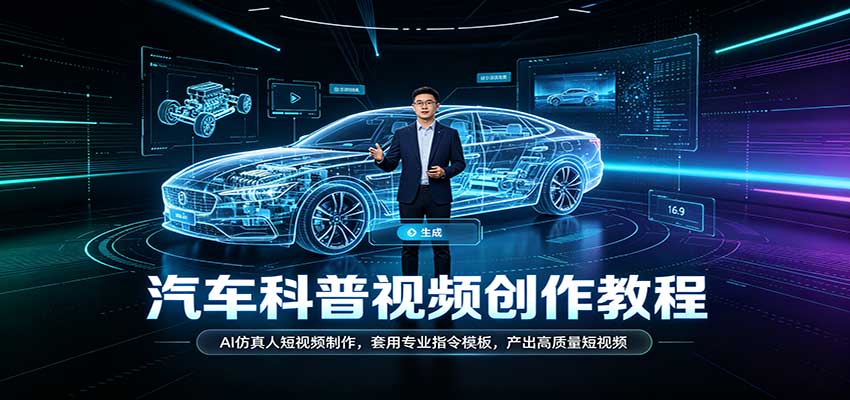 汽车科普视频创作教程：AI仿真人短视频制作，套用专业指令模板，产出高质量短视频-我爱项目网