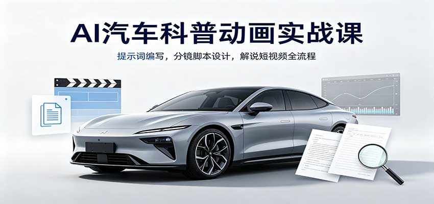 AI汽车科普动画实战课：提示词编写，分镜脚本设计，解说短视频全流程-我爱项目网