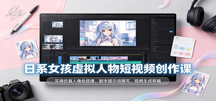 日系女孩虚拟人物短视频创作课：实操仿真人角色搭建，剧本提示词撰写，视频生成剪辑-我爱项目网