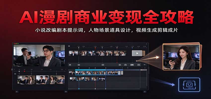 AI漫剧商业变现全攻略：小说改编剧本提示词，人物场景道具设计，视频生成剪辑成片-我爱项目网