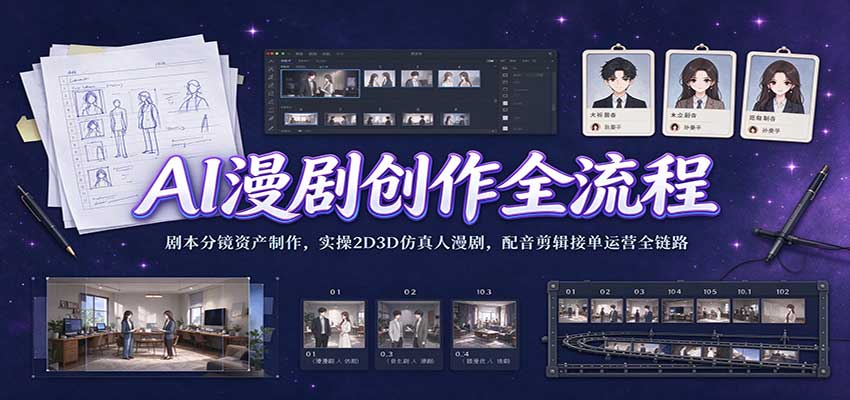 AI漫剧创作全流程:剧本分镜资产制作,实操2D3D仿真人漫剧,配音剪辑接单运营全链路-我爱项目网