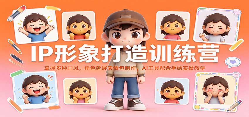 IP形象打造训练营：掌握多种画风，角色延展表情包制作，AI工具配合手绘实操教学-我爱项目网