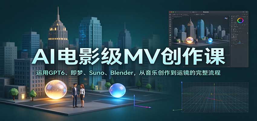 AI电影级MV创作课:运用GPT6、即梦、Suno、Blender,从音乐创作到运镜的完整流程-我爱项目网