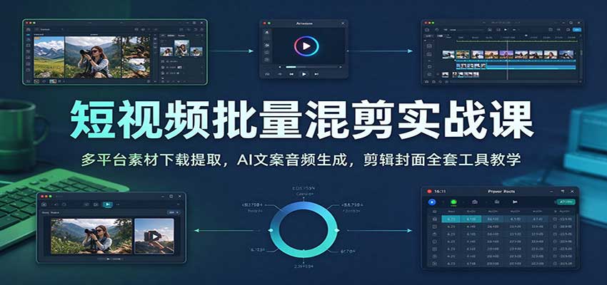 短视频批量混剪实战课：多平台素材下载提取，AI文案音频生成，剪辑封面全套工具教学-我爱项目网