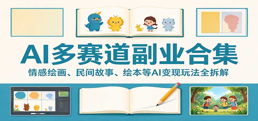 AI多赛道副业合集：情感绘画、民间故事、绘本等AI变现玩法全拆解-我爱项目网