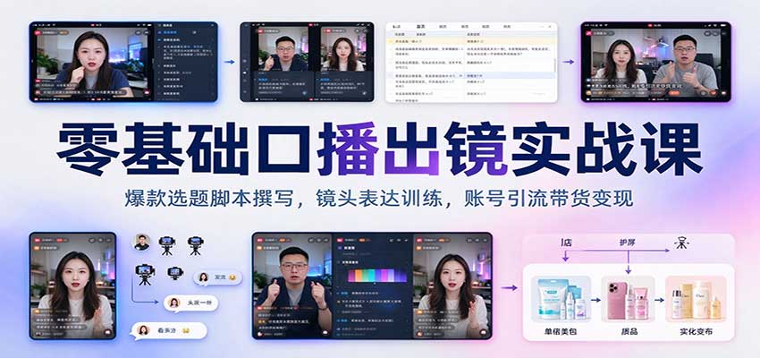 零基础口播出镜实战课：爆款选题脚本撰写，镜头表达训练，账号引流带货变现-我爱项目网