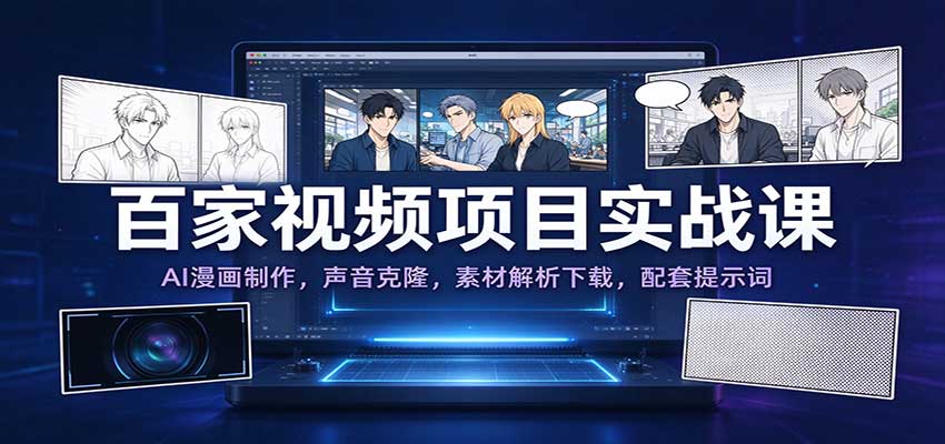 百家视频项目实战课：AI漫画制作，声音克隆，素材解析下载，配套提示词-我爱项目网