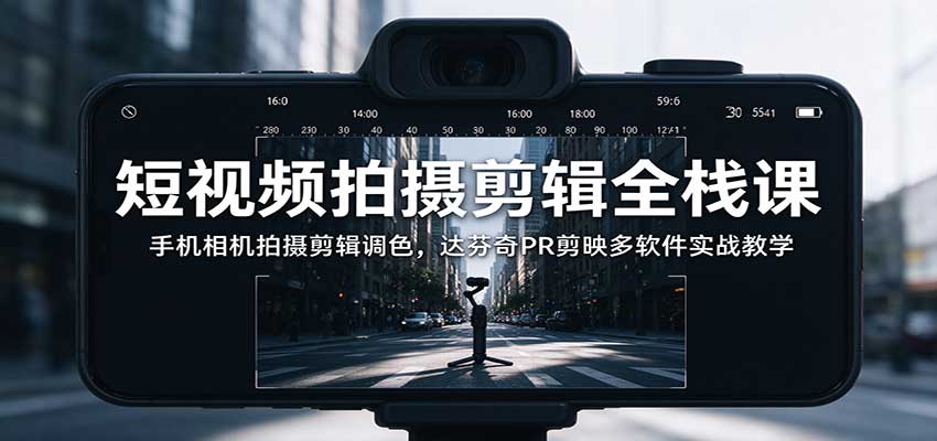 短视频拍摄剪辑全栈课:手机相机拍摄剪辑调色,达芬奇PR剪映多软件实战教学-我爱项目网