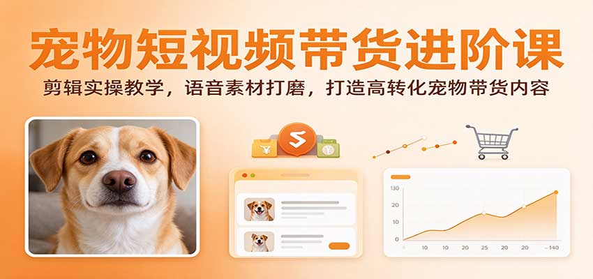 宠物短视频带货进阶课：剪辑实操教学，语音素材打磨，打造高转化宠物带货内容-我爱项目网