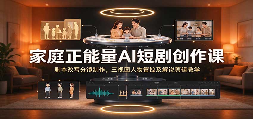 家庭正能量AI短剧创作课：剧本改写分镜制作，三视图人物管控及解说剪辑教学-我爱项目网