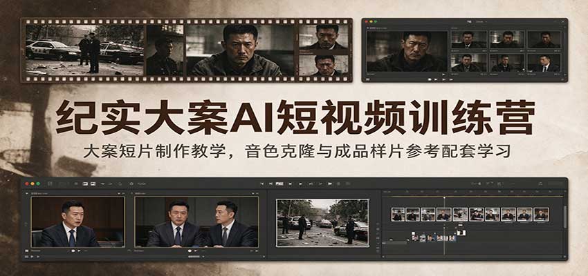纪实大案AI短视频训练营：大案短片制作教学，音色克隆与成品样片参考配套学习-我爱项目网