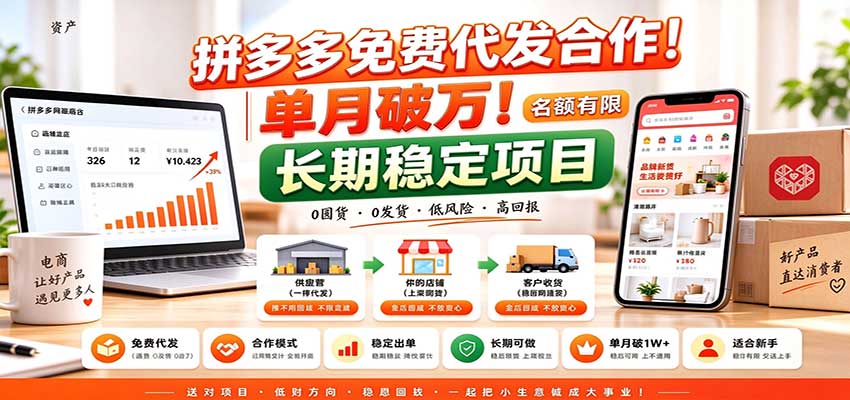 拼多多免费代发合作｜单月破万！长期稳定项目，名额有限-我爱项目网