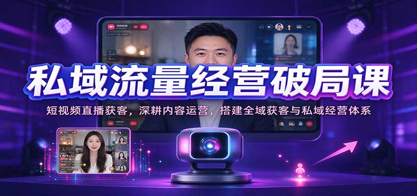 私域流量经营破局课：短视频直播获客，深耕内容运营，搭建全域获客与私域经营体系-我爱项目网