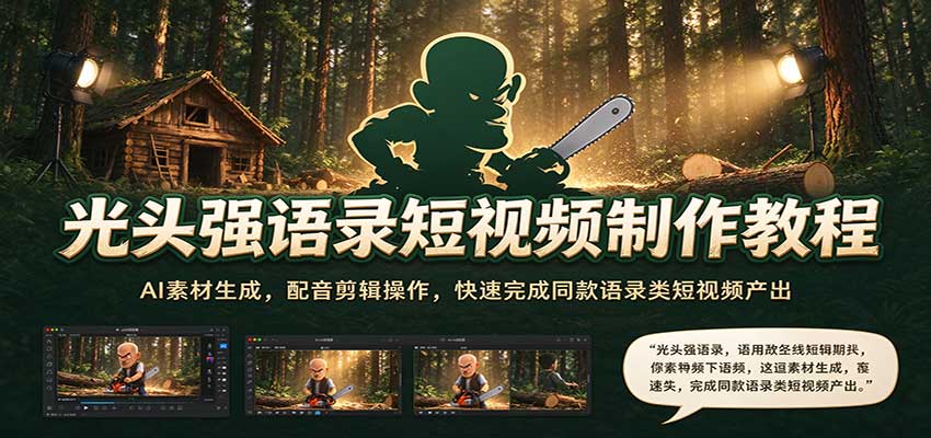 光头强语录短视频制作教程：AI素材生成，配音剪辑操作，快速完成同款语录类短视频产出-我爱项目网