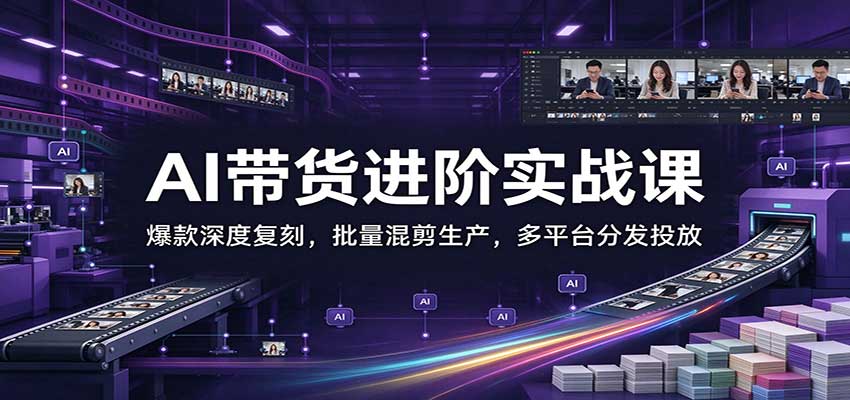 AI带货进阶实战课：爆款深度复刻，批量混剪生产，多平台分发投放-我爱项目网