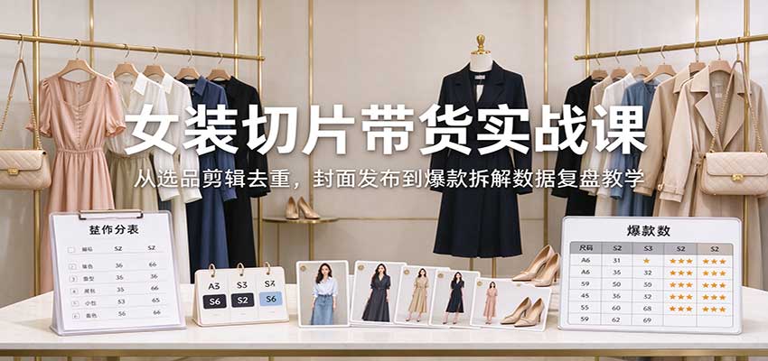 女装切片带货实战课:从选品剪辑去重,封面发布到爆款拆解数据复盘教学-我爱项目网