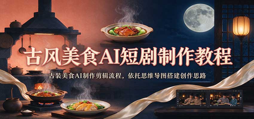 古风美食AI短剧制作教程：古装美食AI制作剪辑流程，依托思维导图搭建创作思路-我爱项目网