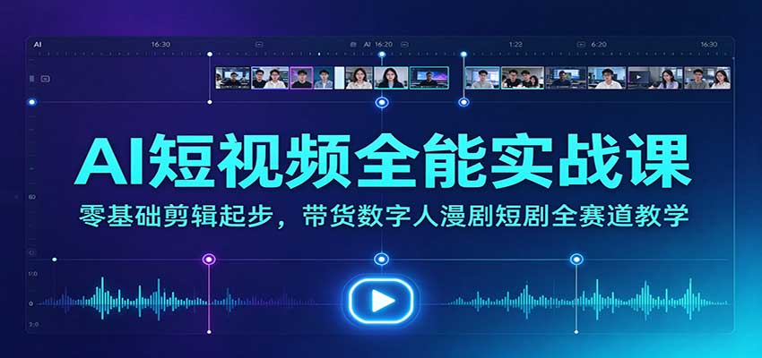 AI短视频全能实战课:零基础剪辑起步,带货数字人漫剧短剧全赛道教学-我爱项目网