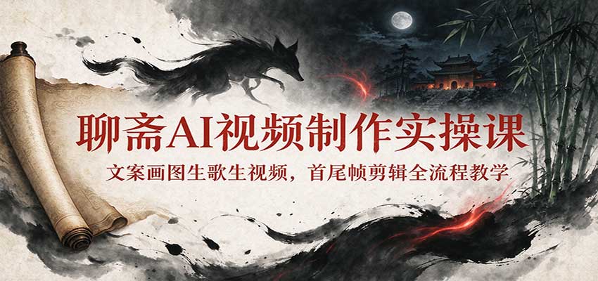 聊斋AI视频制作实操课:文案画图生歌生视频,首尾帧剪辑全流程教学-我爱项目网