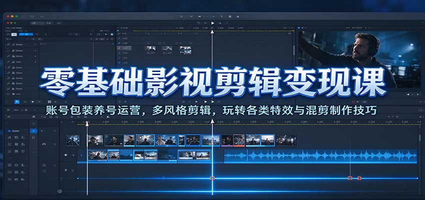 零基础影视剪辑变现课：账号包装养号运营，多风格剪辑，玩转各类特效与混剪制作技巧-我爱项目网