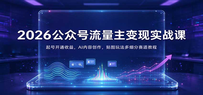 2026公众号流量主变现实战课：起号开通收益，AI内容创作，贴图玩法多细分赛道教程-我爱项目网