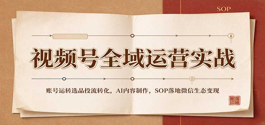 视频号全域运营实战：账号运转选品投流转化，AI内容制作，SOP落地微信生态变现-我爱项目网