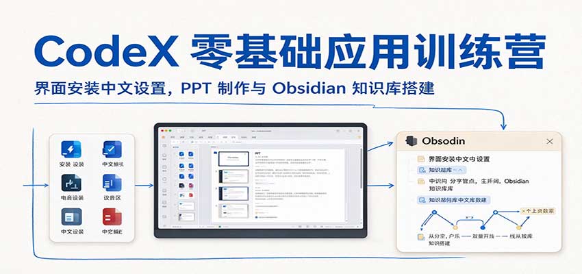 CodeX零基础应用训练营:界面安装中文设置,PPT制作与Obsidian知识库搭建-我爱项目网