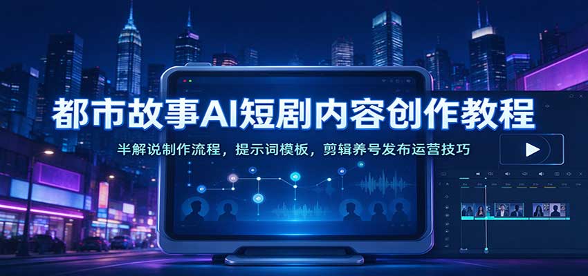 都市故事AI短剧内容创作教程：半解说制作流程，提示词模板，剪辑养号发布运营技巧-我爱项目网