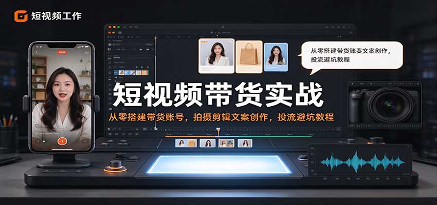 短视频带货实战：从零搭建带货账号，拍摄剪辑文案创作，投流避坑教程-我爱项目网