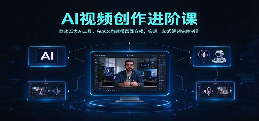 AI视频创作进阶课：联动五大AI工具，完成文案建模画面音频，实现一站式视频完整制作-我爱项目网