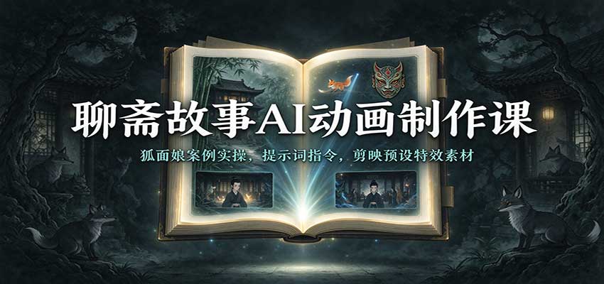 聊斋故事AI动画制作课：狐面娘案例实操，提示词指令，剪映预设特效素材-我爱项目网