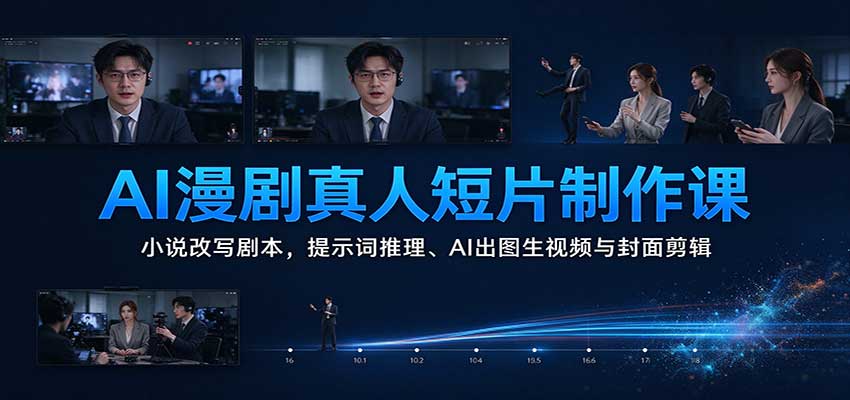 AI漫剧真人短片制作课：小说改写剧本，提示词推理、AI出图生视频与封面剪辑-我爱项目网