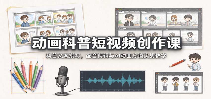 动画科普短视频创作课:科普文案撰写,配音剪辑与AI动画分镜实战教学-我爱项目网