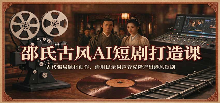 邵氏古风AI短剧打造课：古代骗局题材创作，活用提示词声音克隆产出港风短剧-我爱项目网