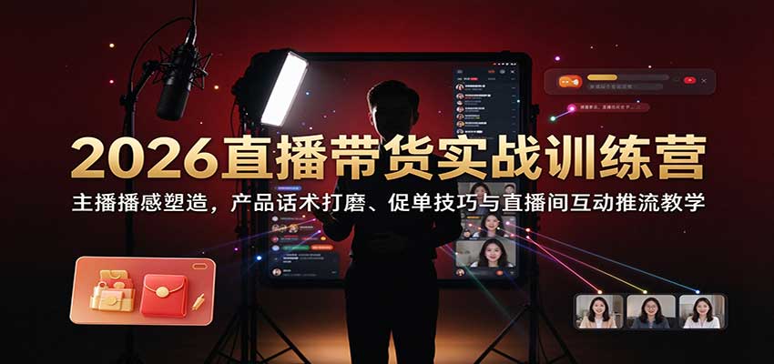 2026直播带货实战训练营：主播播感塑造，产品话术打磨、促单技巧与直播间互动推流教学-我爱项目网
