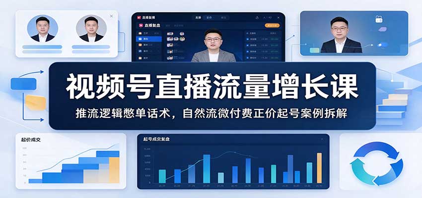 视频号直播流量增长课：推流逻辑憋单话术，自然流微付费正价起号案例拆解-我爱项目网