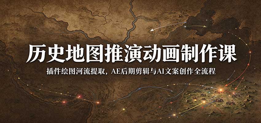 历史地图推演动画制作课:插件绘图河流提取,AE后期剪辑与AI文案创作全流程-我爱项目网