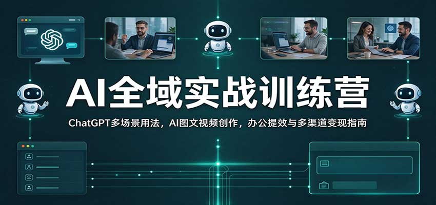 AI全域实战训练营：ChatGPT多场景用法，AI图文视频创作，办公提效与多渠道变现指南-我爱项目网