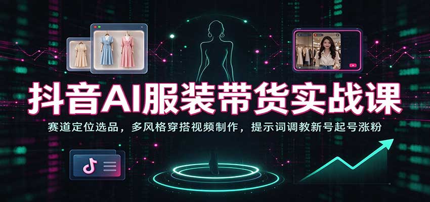 抖音AI服装带货实战课：赛道定位选品，多风格穿搭视频制作，提示词调教新号起号涨粉-我爱项目网