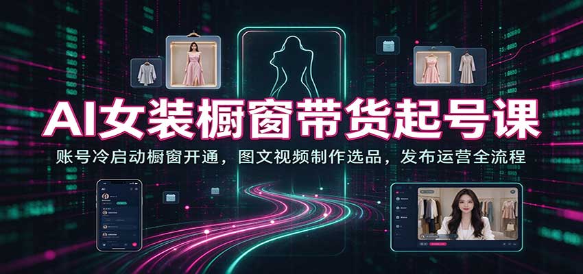 AI女装橱窗带货起号课：账号冷启动橱窗开通，图文视频制作选品，发布运营全流程-我爱项目网
