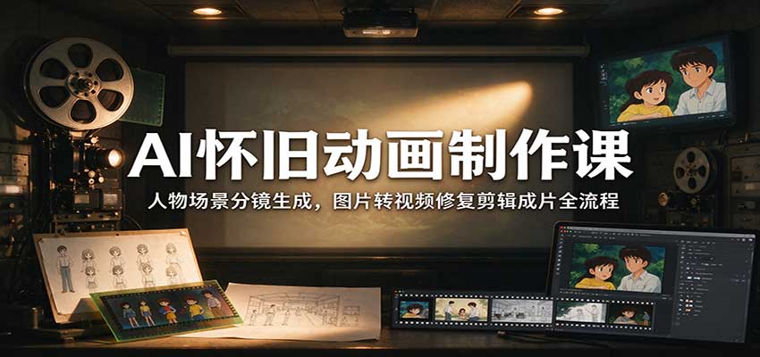 AI怀旧动画制作课:人物场景分镜生成,图片转视频修复剪辑成片全流程-我爱项目网