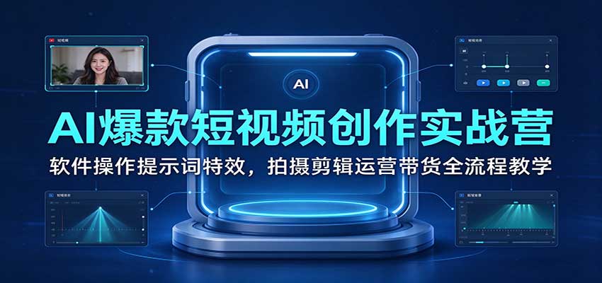 AI爆款短视频创作实战营:软件操作提示词特效,拍摄剪辑运营带货全流程教学-我爱项目网