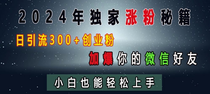 2024年独家涨粉秘籍，日引流300+创业粉，加爆你的微信好友，小白也能轻松上手-我爱项目网
