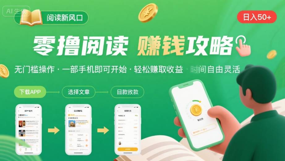 零撸阅读新风口，无门槛轻松挣，一部手机，日入 50-3张【揭秘】-我爱项目网