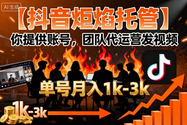 【抖音炬焰托管】你提供账号，团队代运营发视频，单号月入1k+【揭秘】-我爱项目网