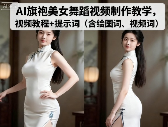 AI旗袍美女舞蹈视频制作教学，视频教程+提示词（含绘图词、视频词）-我爱项目网