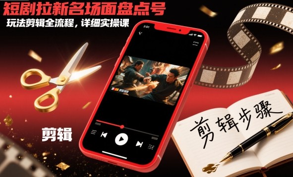 短剧拉新名场面盘点号玩法剪辑全流程，详细实操课-我爱项目网