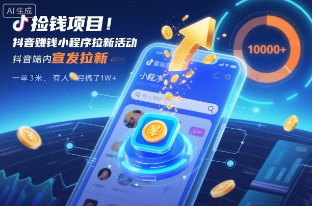 捡钱项目！抖音賺钱小程序拉新活动，抖音端内宣发拉新，一单3米，有人半个月搞了1W+-我爱项目网