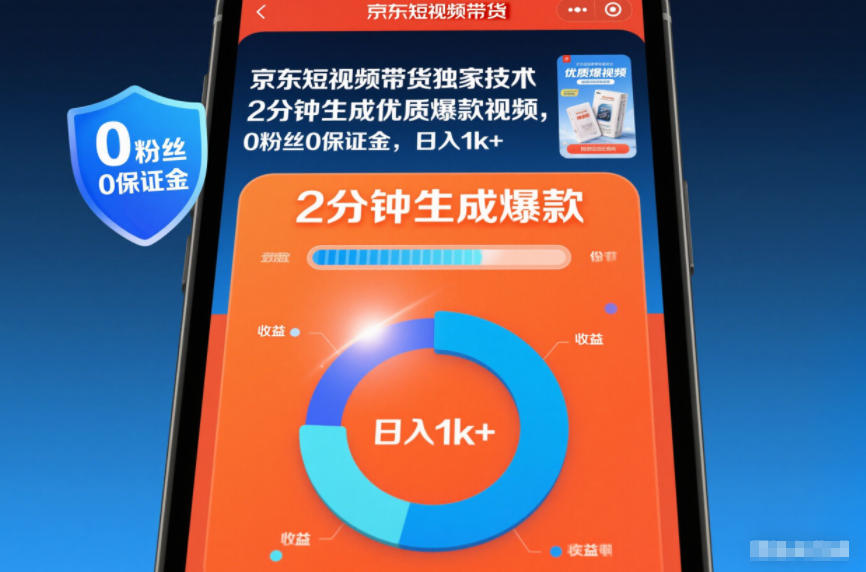 京东短视频带货独家技术，2分钟生成一条优质爆款视频，0粉丝0保证金，日入1k+【揭秘】-我爱项目网