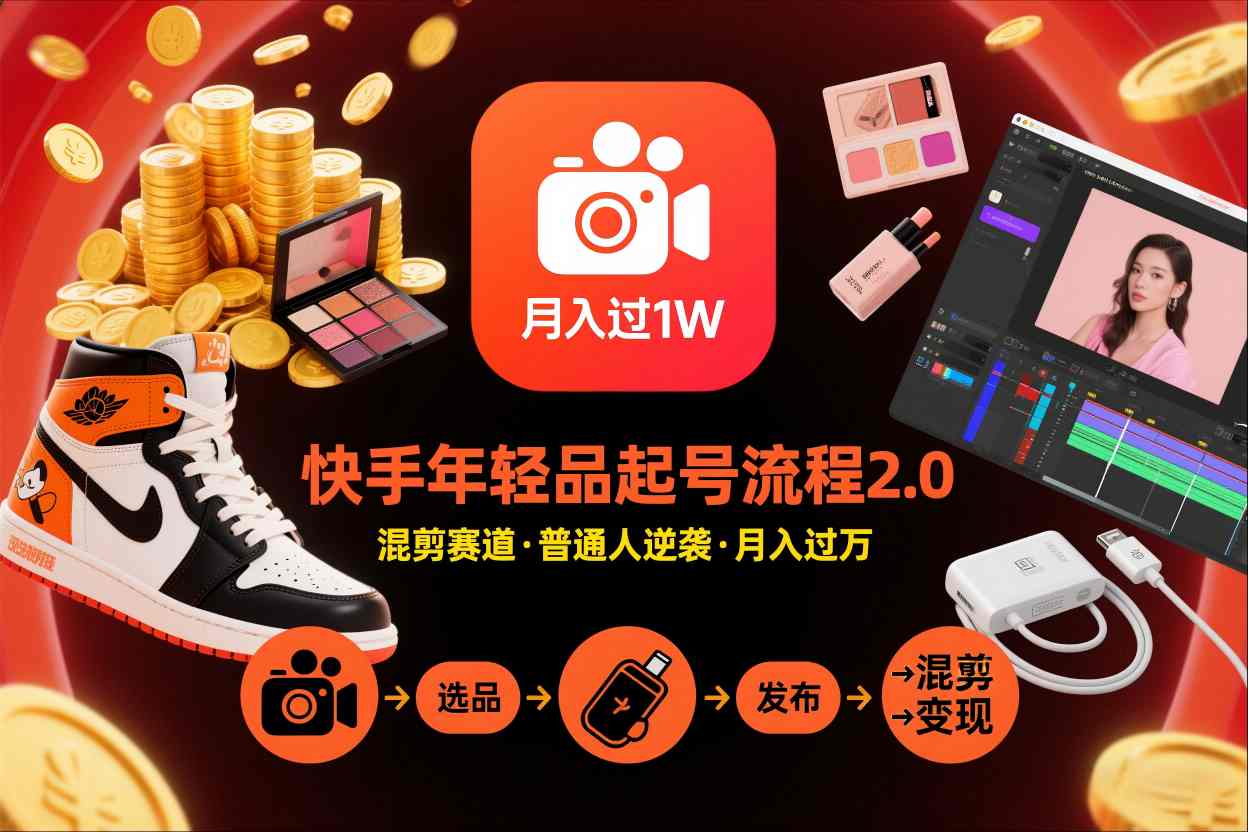 快手短视频带货年轻品起号流程2.0，快手年轻品混剪赛道，普通人也能月入过1W-我爱项目网